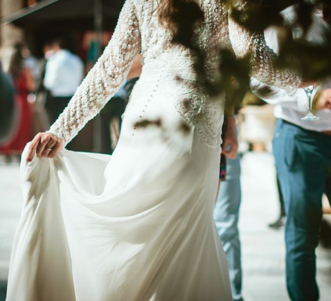 detalle vestido de la novia en su boda pazo galicia
