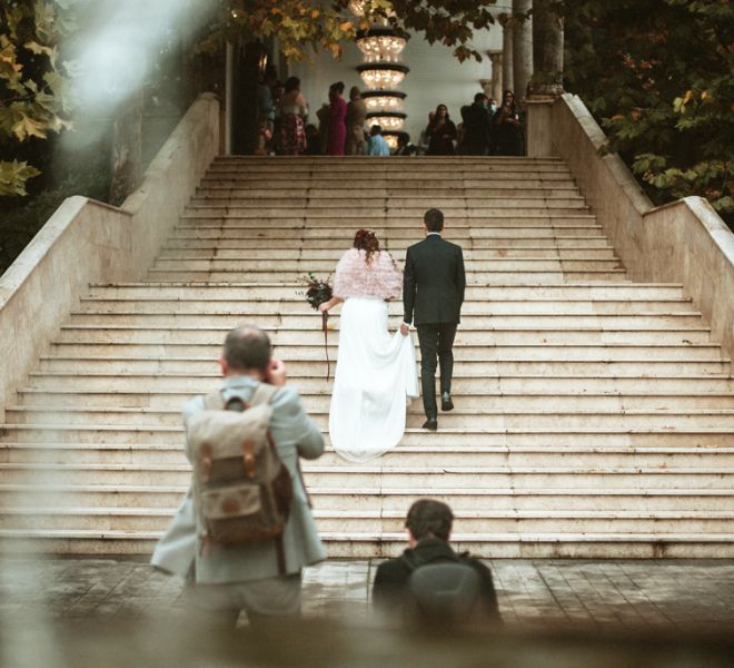 escalinata llegada novios banquete de boda otoño pazo do tambre